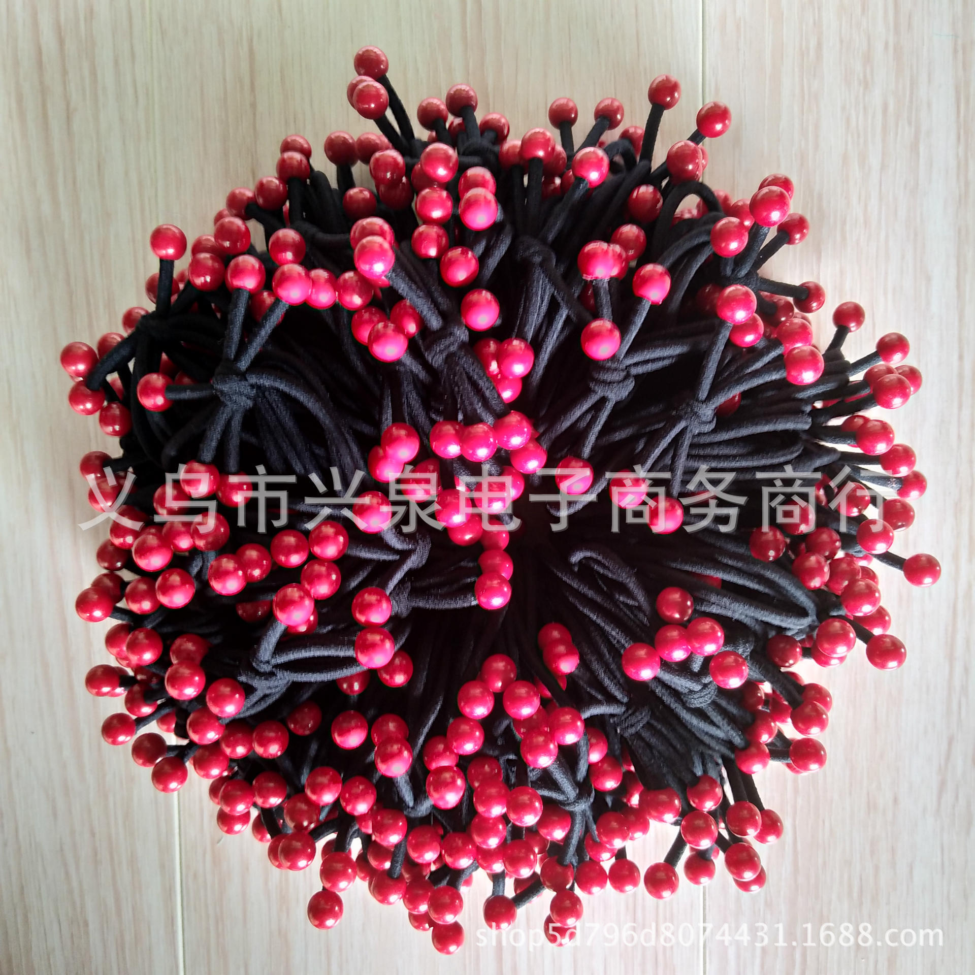 No. 60 three-strand red bead headband, medium-sized red bead rubber band, three-strand headband, double-strand headband, one-yuan store, two-yuan store, accessory supply pic 1