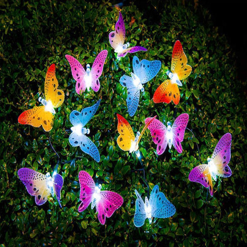 The manufacturer supplies 12LED fiber optic butterfly solar waterproof garden Christmas e-commerce best-selling light strings for same-day shipment pic 39