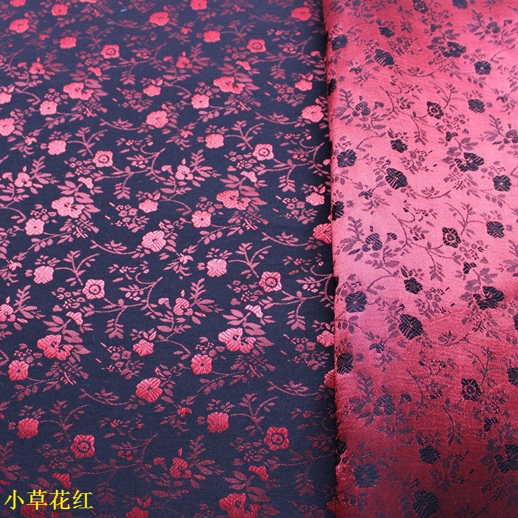 国潮黑底小红花提花布料布匹黑色人丝小草花鞋材服装面料提花布面料详情6