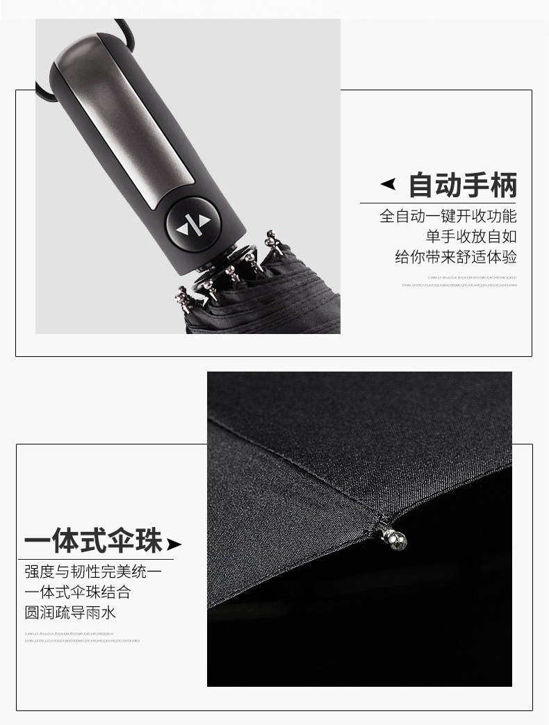 十骨全自动大号商务广告伞晴雨伞黑胶防晒三折叠伞礼品太阳伞批发详情10