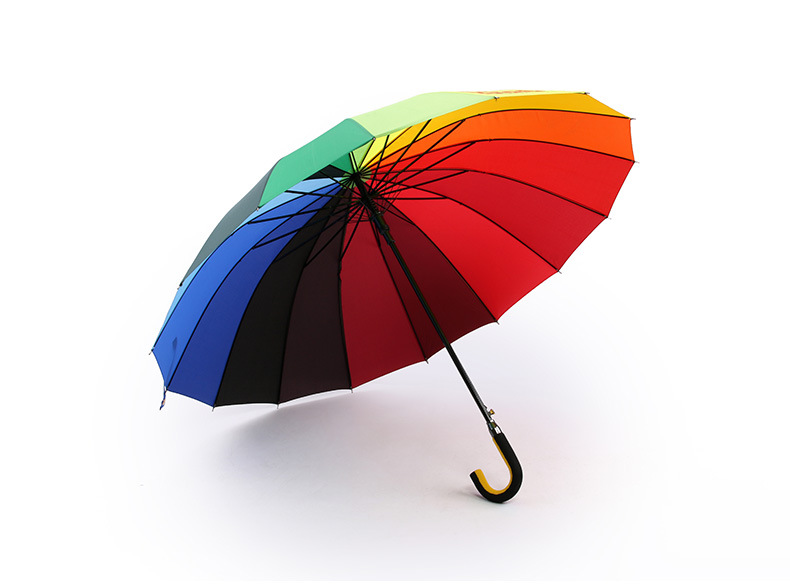 彩虹色雨伞16骨创意自动彩虹伞广告伞长柄雨伞直杆礼品伞批发现货详情25