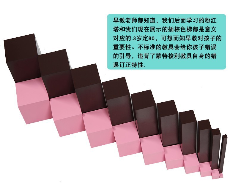 蒙氏早教插座圆柱体蒙台梭利教具套装儿童益智家庭版粉红塔棕色梯详情12
