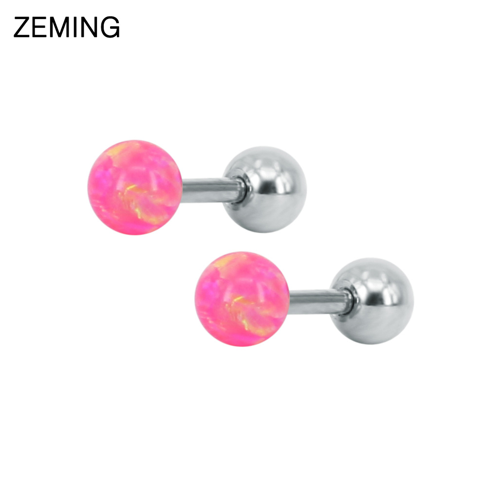 韩国时尚澳宝耳钉欧泊耳骨钉圆球百搭钛钢耳环流行软骨穿刺耳蜗钉详情8