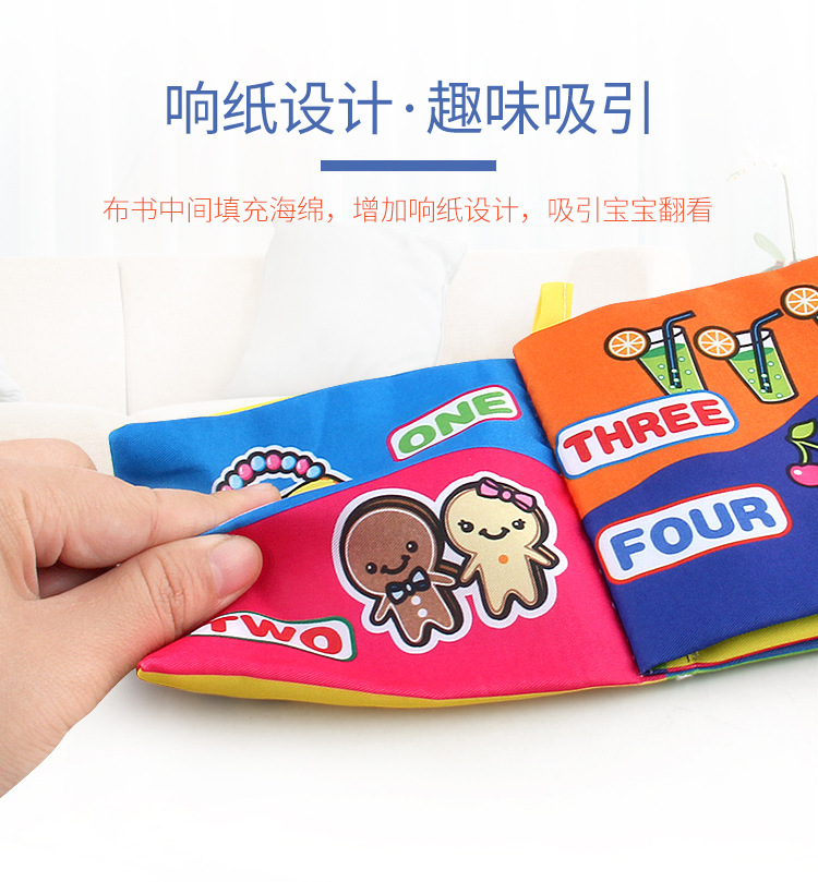 Amazon cross-border 3D baby cloth books, early education toys, English palm books, animal number recognition baby cloth books pic 25