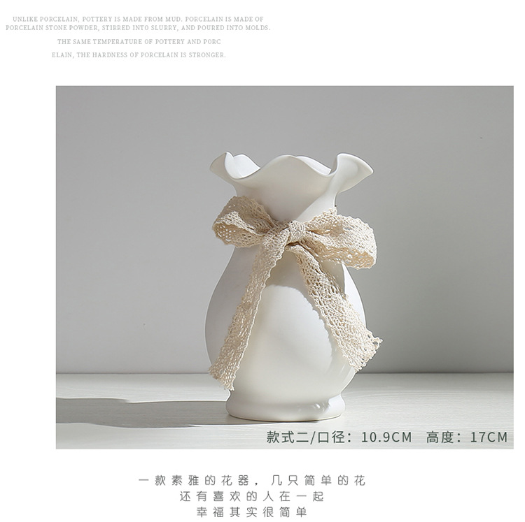 文艺白色小清新干花花瓶陶瓷水培花插花器满天星客厅现代摆件装饰详情3