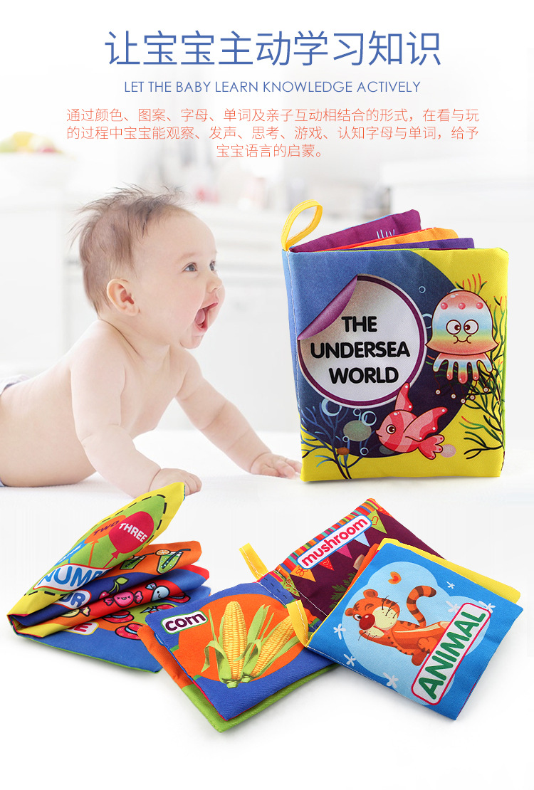 Amazon cross-border 3D baby cloth books, early education toys, English palm books, animal number recognition baby cloth books pic 21