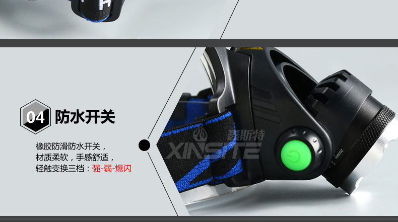 跨境户外钓鱼头灯批发T6LED强光伸缩变焦多功能头灯充电感应头灯详情16
