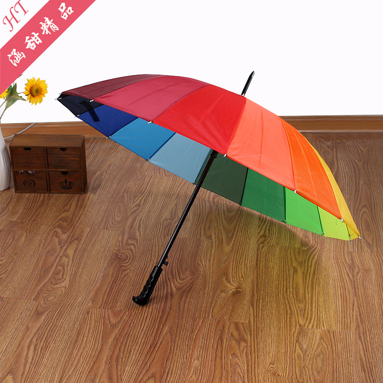 Factory wholesale straight 16-bone rainbow umbrellas, long-handled automatic umbrellas, creative gifts, advertising umbrellas, logo printing pic 16