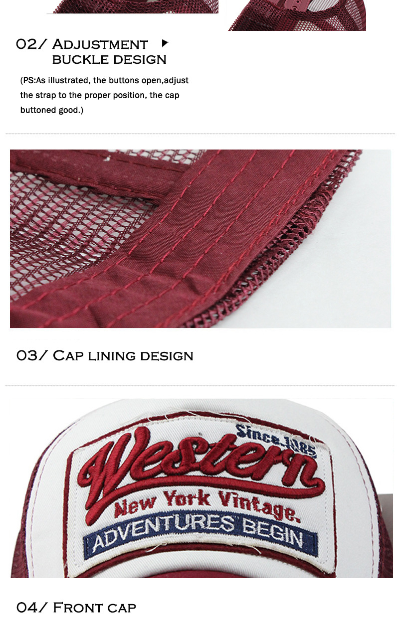 爆款网眼透气棒球帽批发Western遮阳棉布贴布绣字母帽子大帽檐详情15