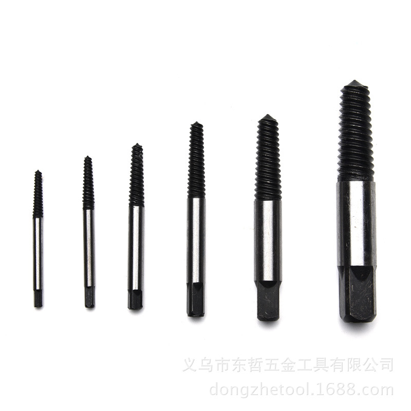 The manufacturer supplies a 12-piece set of broken screw removers in plastic boxes, including removers No. 1 to No. 6 and 6 matching drill bits pic 22
