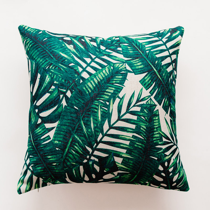 Heavyweight cotton and linen tropical rainforest leaf cactus printed throw pillow, sofa cushion, car cushion cover pic 26