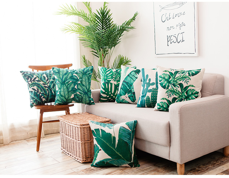 Heavyweight cotton and linen tropical rainforest leaf cactus printed throw pillow, sofa cushion, car cushion cover pic 11