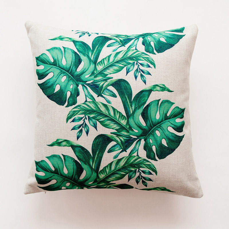Heavyweight cotton and linen tropical rainforest leaf cactus printed throw pillow, sofa cushion, car cushion cover pic 21