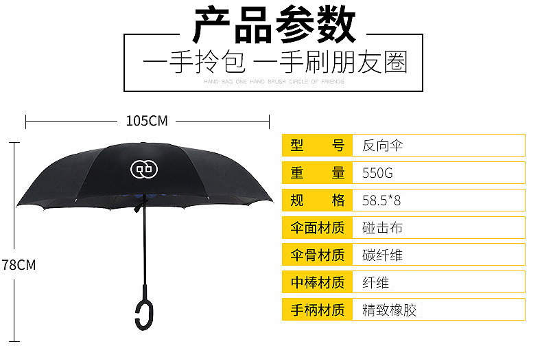 汽车反向晴雨两用太阳伞可站立反转C型直杆广告伞定制印刷logo详情2