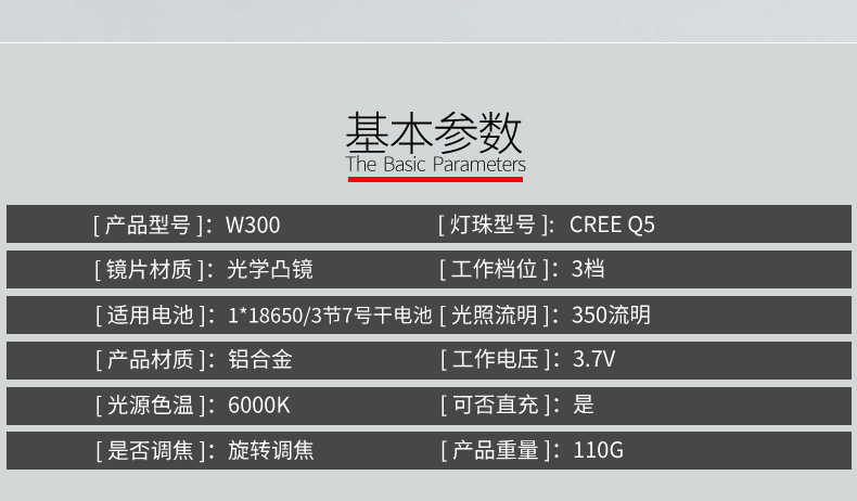 强光手电筒 户外防水变焦手握led充电电筒迷你手电筒礼品详情5