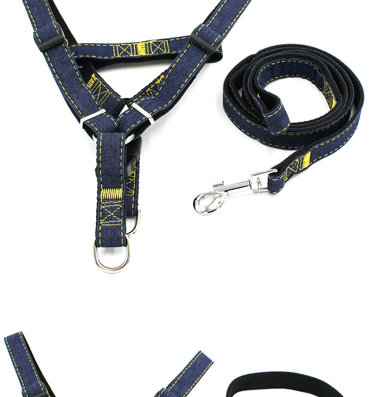 【3-70 pounds 】 Pet leash, dog leash, collar, cat and dog denim chest and shoulder strap set, pet supplies pic 14