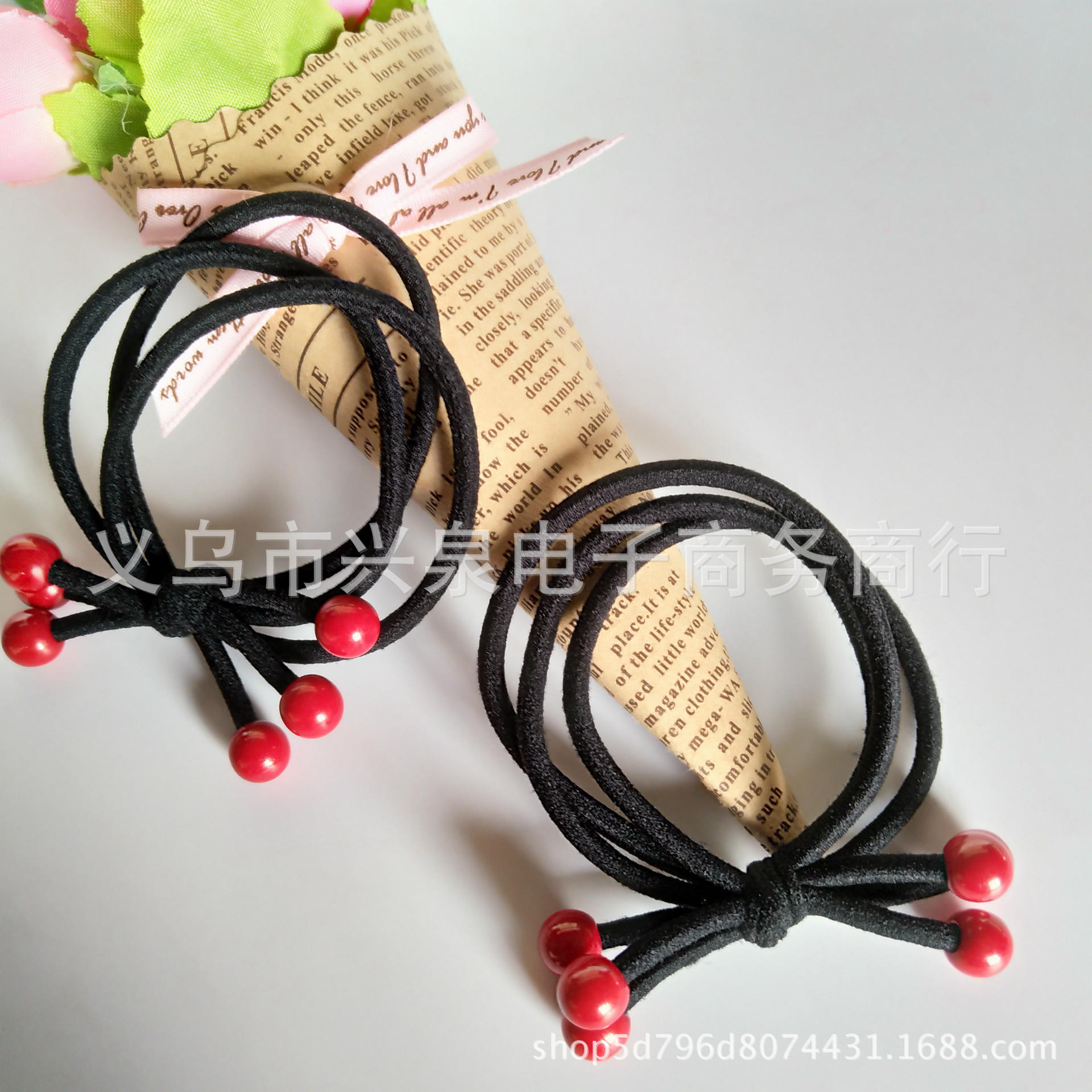 No. 60 three-strand red bead headband, medium-sized red bead rubber band, three-strand headband, double-strand headband, one-yuan store, two-yuan store, accessory supply pic 6