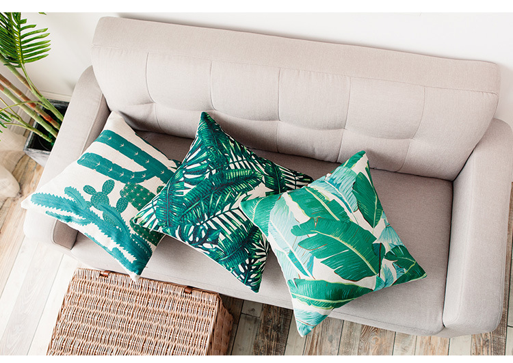 Heavyweight cotton and linen tropical rainforest leaf cactus printed throw pillow, sofa cushion, car cushion cover pic 13