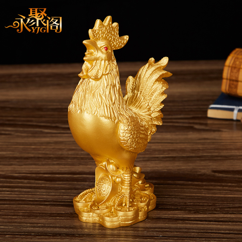 厂家直销批发金鸡摆件树脂仿铜摆设十二生肖鸡家居摆设国潮详情2