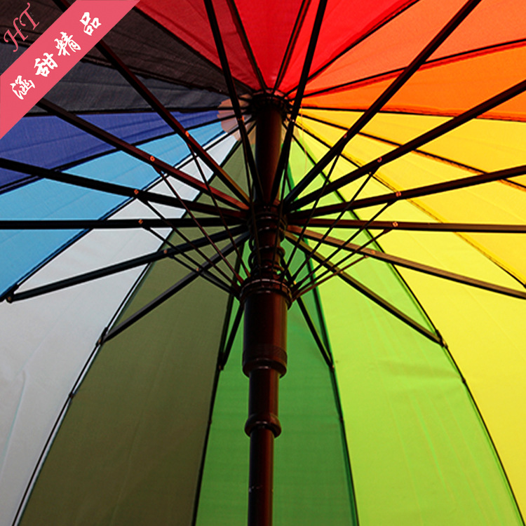 Factory wholesale straight 16-bone rainbow umbrellas, long-handled automatic umbrellas, creative gifts, advertising umbrellas, logo printing pic 22