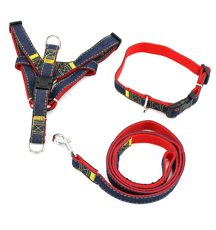 【3-70 pounds 】 Pet leash, dog leash, collar, cat and dog denim chest and shoulder strap set, pet supplies pic 11