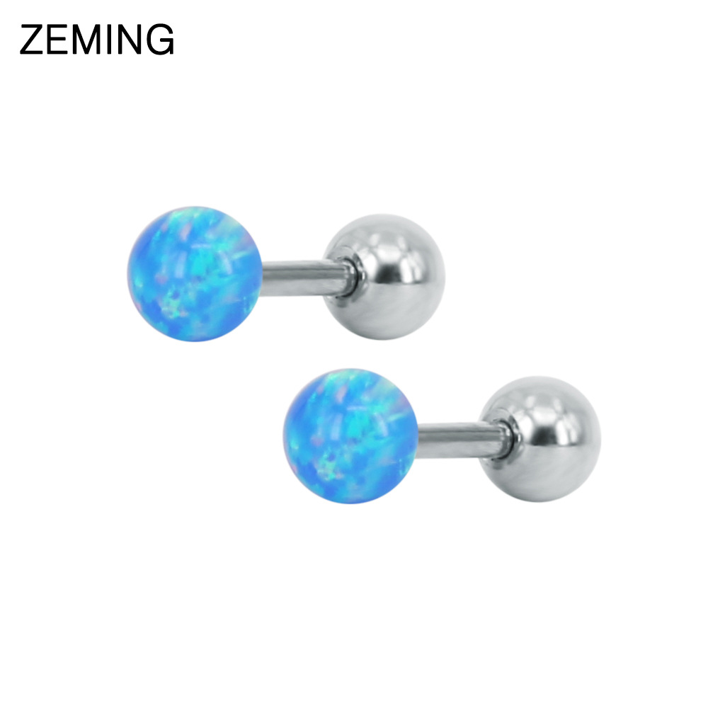 韩国时尚澳宝耳钉欧泊耳骨钉圆球百搭钛钢耳环流行软骨穿刺耳蜗钉详情9