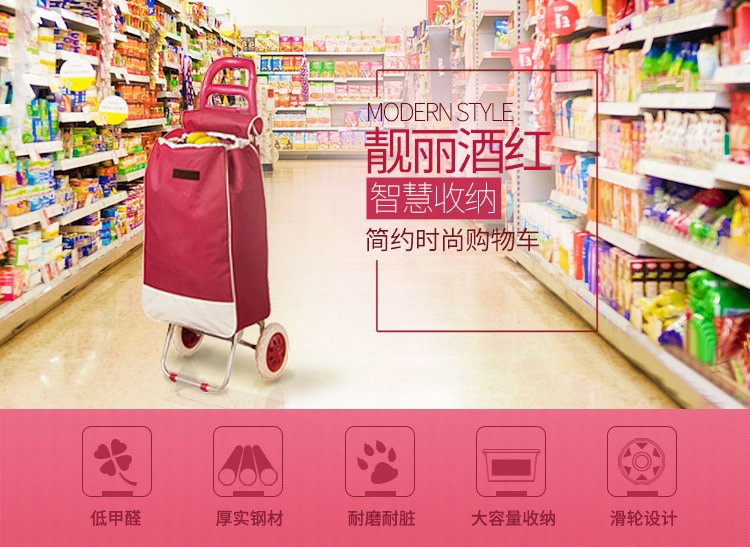 Hand-pulled cart, supermarket shopping cart, elderly grocery shopping cart, stair-climbing cart, three-wheeled folding trolley, trolley, small trailer pic 2