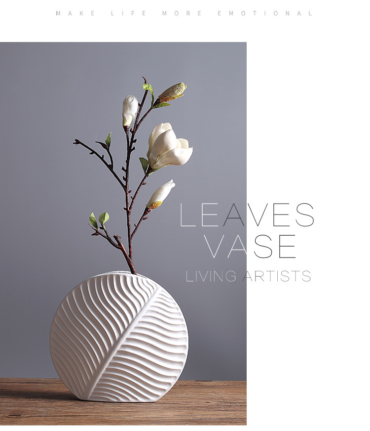 Wholesale of modern Nordic leaf ornaments, home soft furnishings, simple white ceramic vases, handicrafts and decorations pic 8