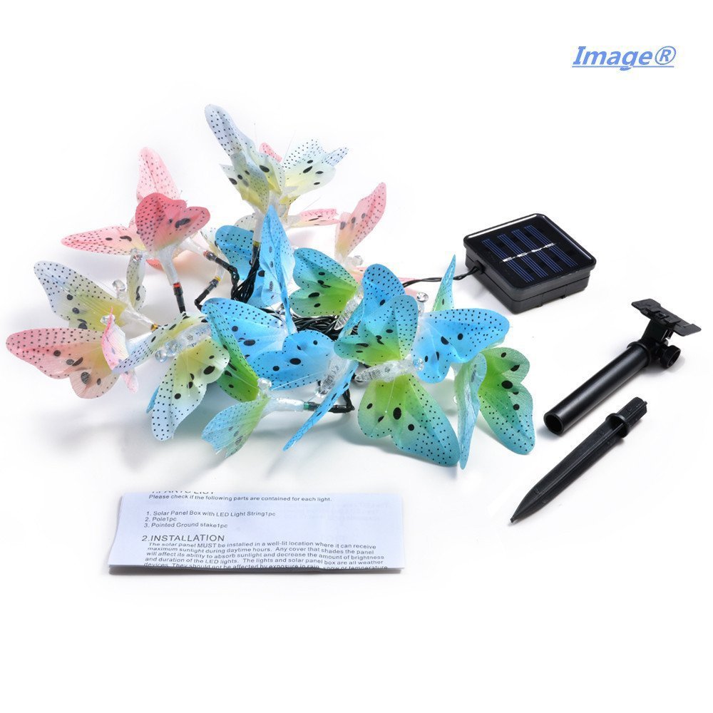 The manufacturer supplies 12LED fiber optic butterfly solar waterproof garden Christmas e-commerce best-selling light strings for same-day shipment pic 43