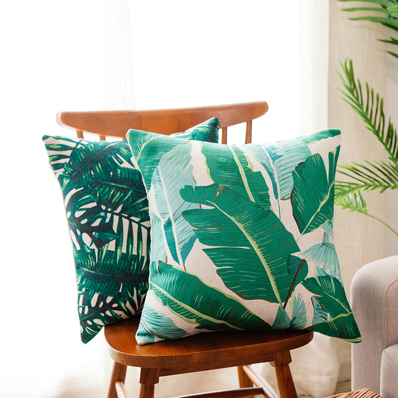 Heavyweight cotton and linen tropical rainforest leaf cactus printed throw pillow, sofa cushion, car cushion cover pic 16