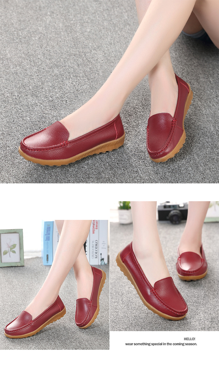 真皮豆豆鞋软底女鞋妈妈鞋女式休闲平底鞋牛筋底一脚蹬中老年单鞋详情12