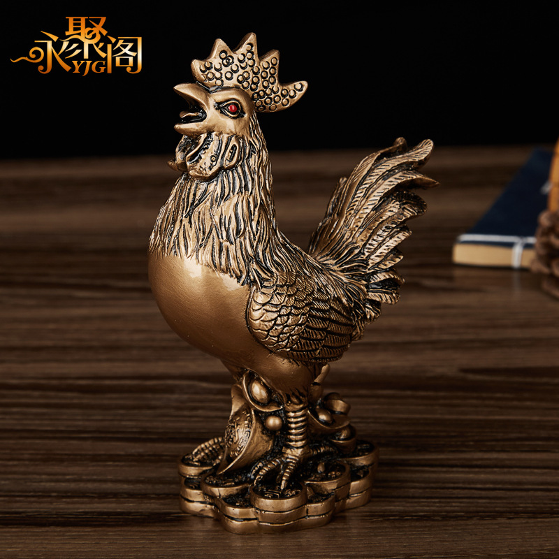 厂家直销批发金鸡摆件树脂仿铜摆设十二生肖鸡家居摆设国潮详情3