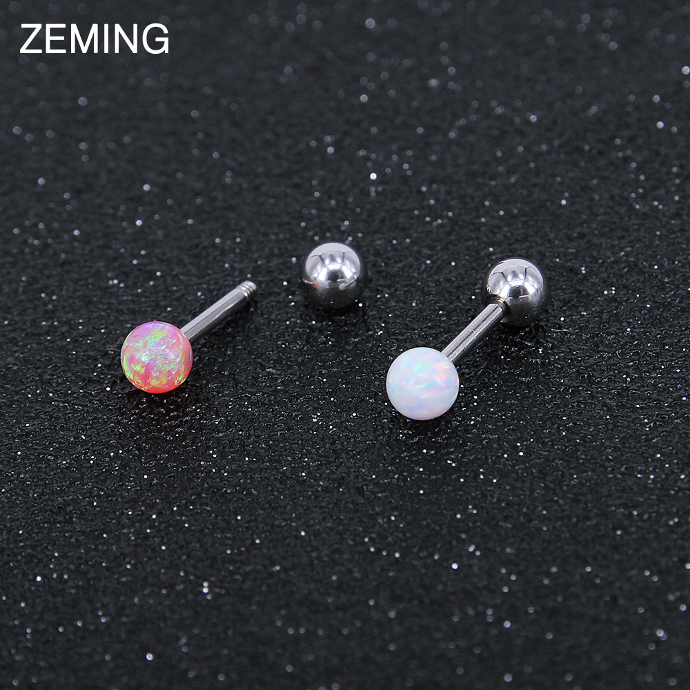 韩国时尚澳宝耳钉欧泊耳骨钉圆球百搭钛钢耳环流行软骨穿刺耳蜗钉详情5