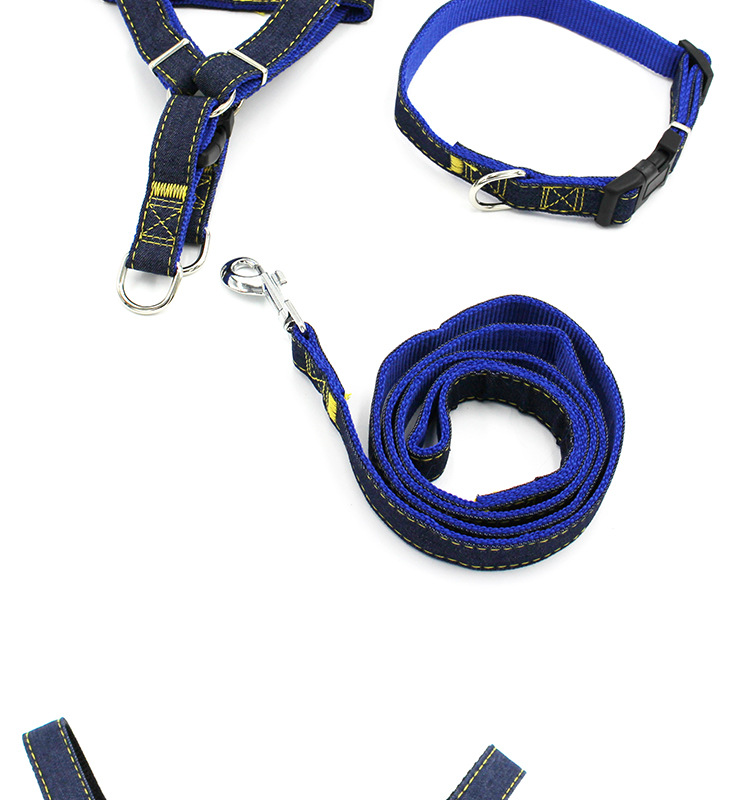 【3-70 pounds 】 Pet leash, dog leash, collar, cat and dog denim chest and shoulder strap set, pet supplies pic 13