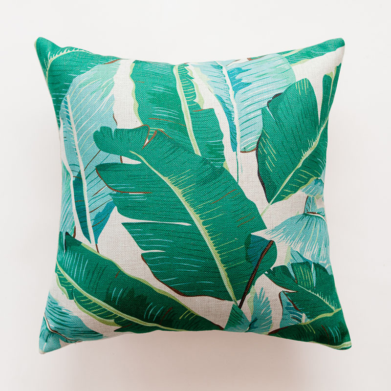 Heavyweight cotton and linen tropical rainforest leaf cactus printed throw pillow, sofa cushion, car cushion cover pic 25