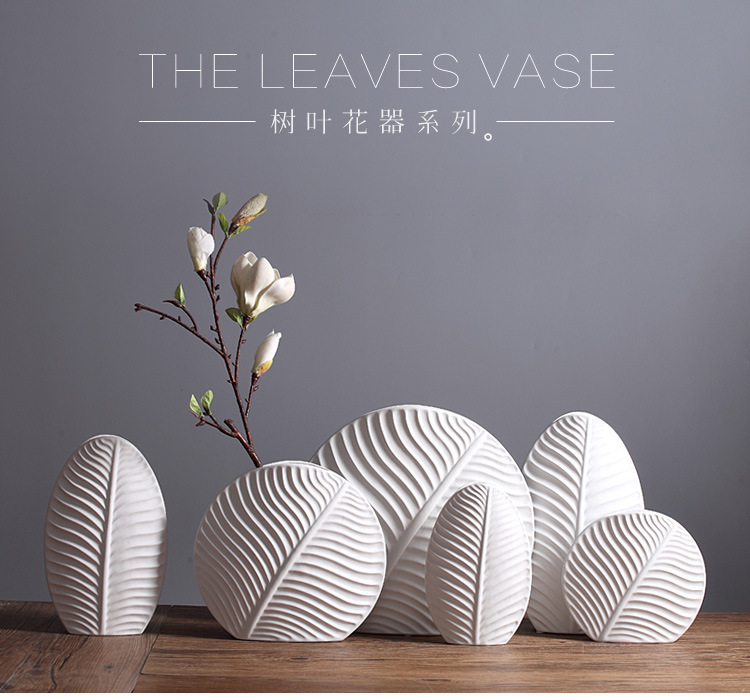 Wholesale of modern Nordic leaf ornaments, home soft furnishings, simple white ceramic vases, handicrafts and decorations pic 2