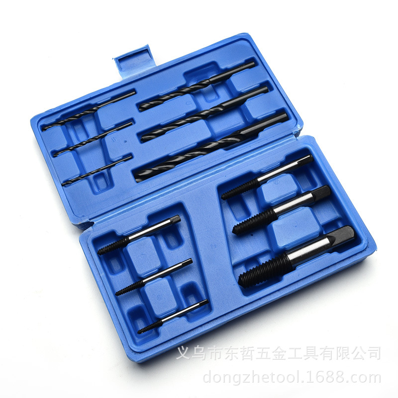 The manufacturer supplies a 12-piece set of broken screw removers in plastic boxes, including removers No. 1 to No. 6 and 6 matching drill bits pic 20