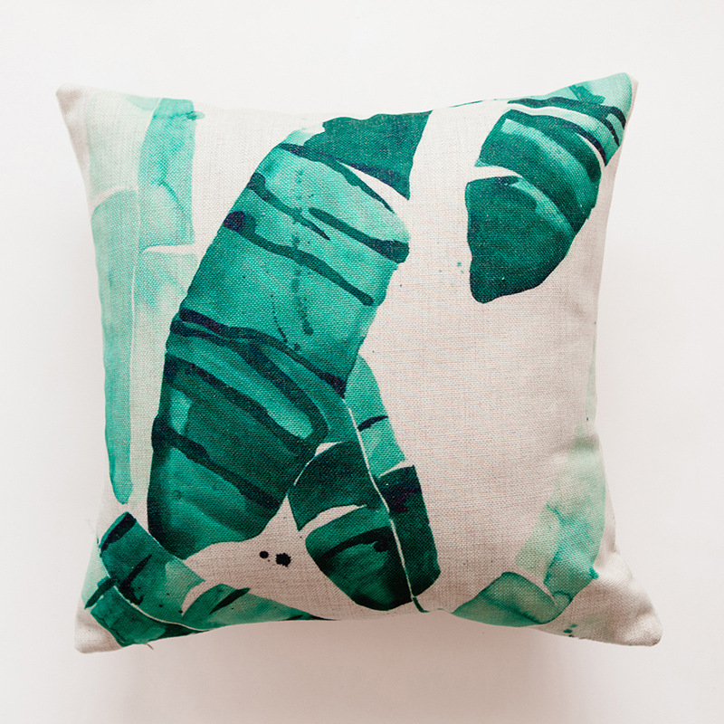 Heavyweight cotton and linen tropical rainforest leaf cactus printed throw pillow, sofa cushion, car cushion cover pic 19