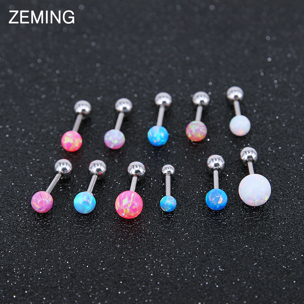 韩国时尚澳宝耳钉欧泊耳骨钉圆球百搭钛钢耳环流行软骨穿刺耳蜗钉详情4