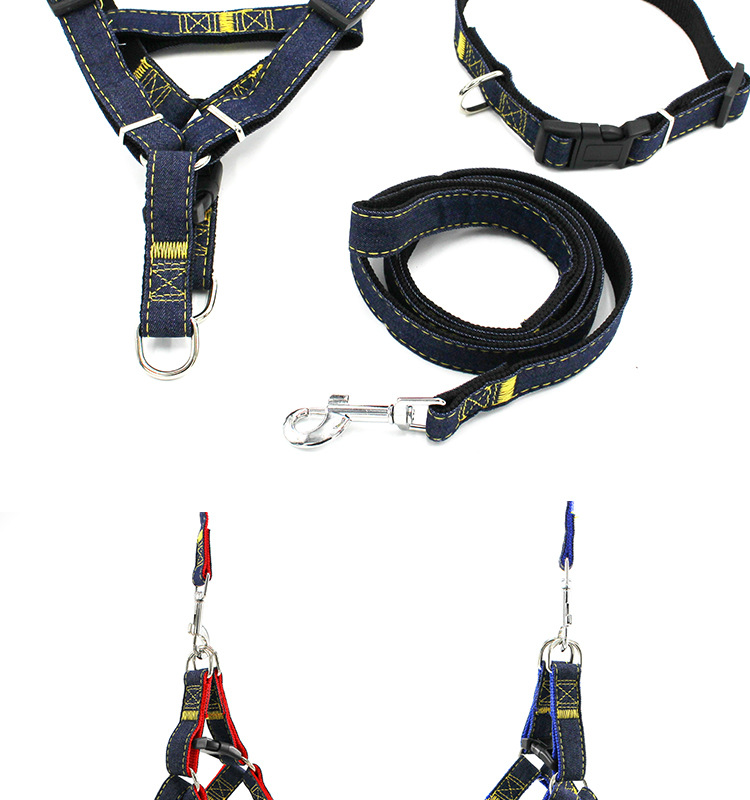 【3-70 pounds 】 Pet leash, dog leash, collar, cat and dog denim chest and shoulder strap set, pet supplies pic 15