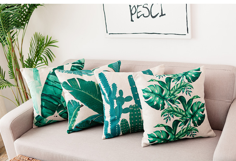 Heavyweight cotton and linen tropical rainforest leaf cactus printed throw pillow, sofa cushion, car cushion cover pic 12