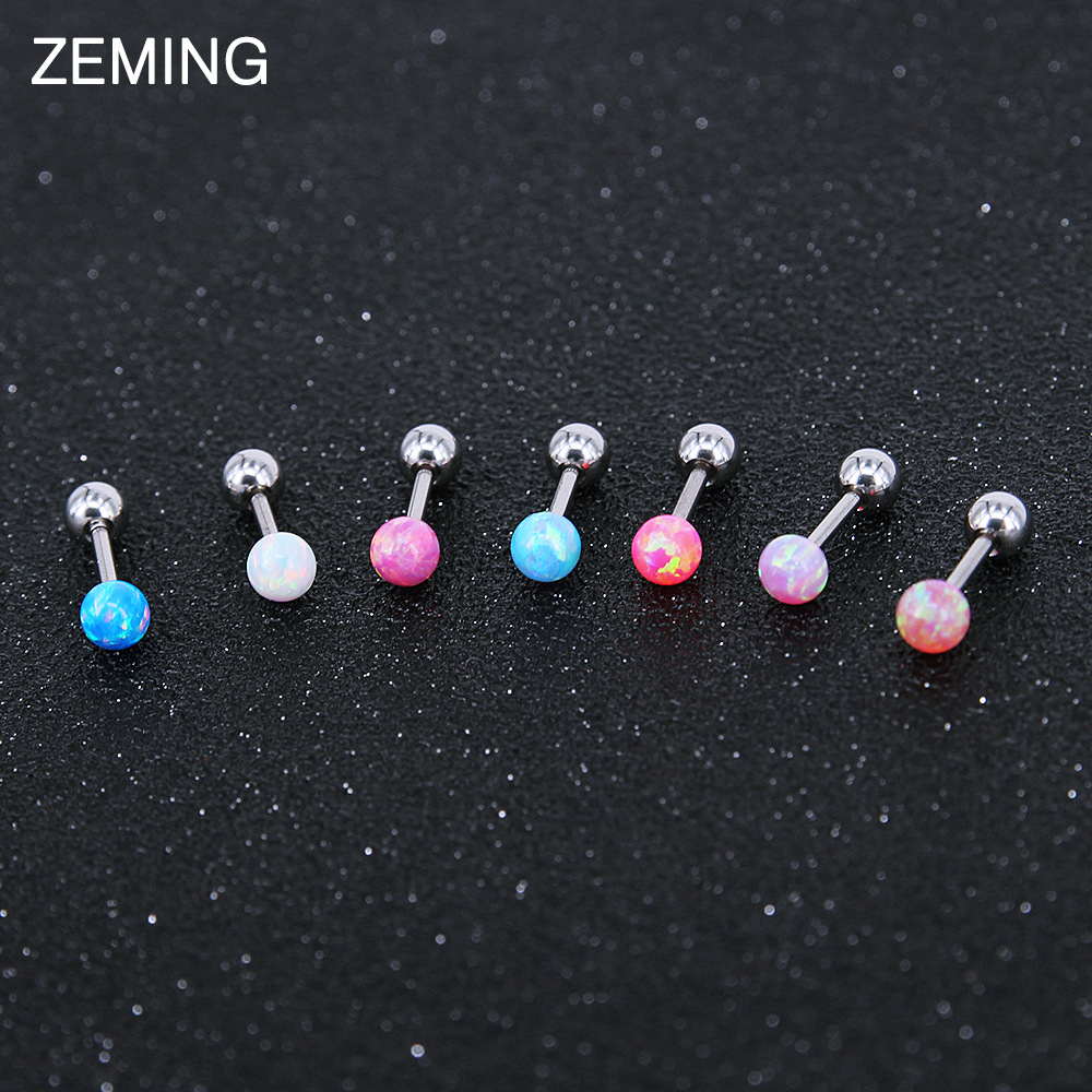 韩国时尚澳宝耳钉欧泊耳骨钉圆球百搭钛钢耳环流行软骨穿刺耳蜗钉详情3