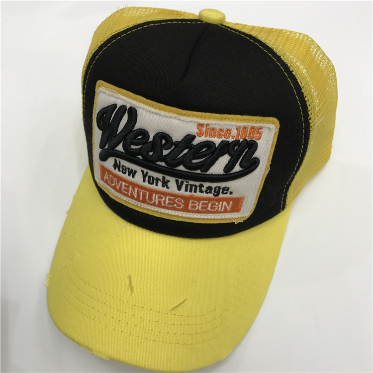 爆款网眼透气棒球帽批发Western遮阳棉布贴布绣字母帽子大帽檐详情8