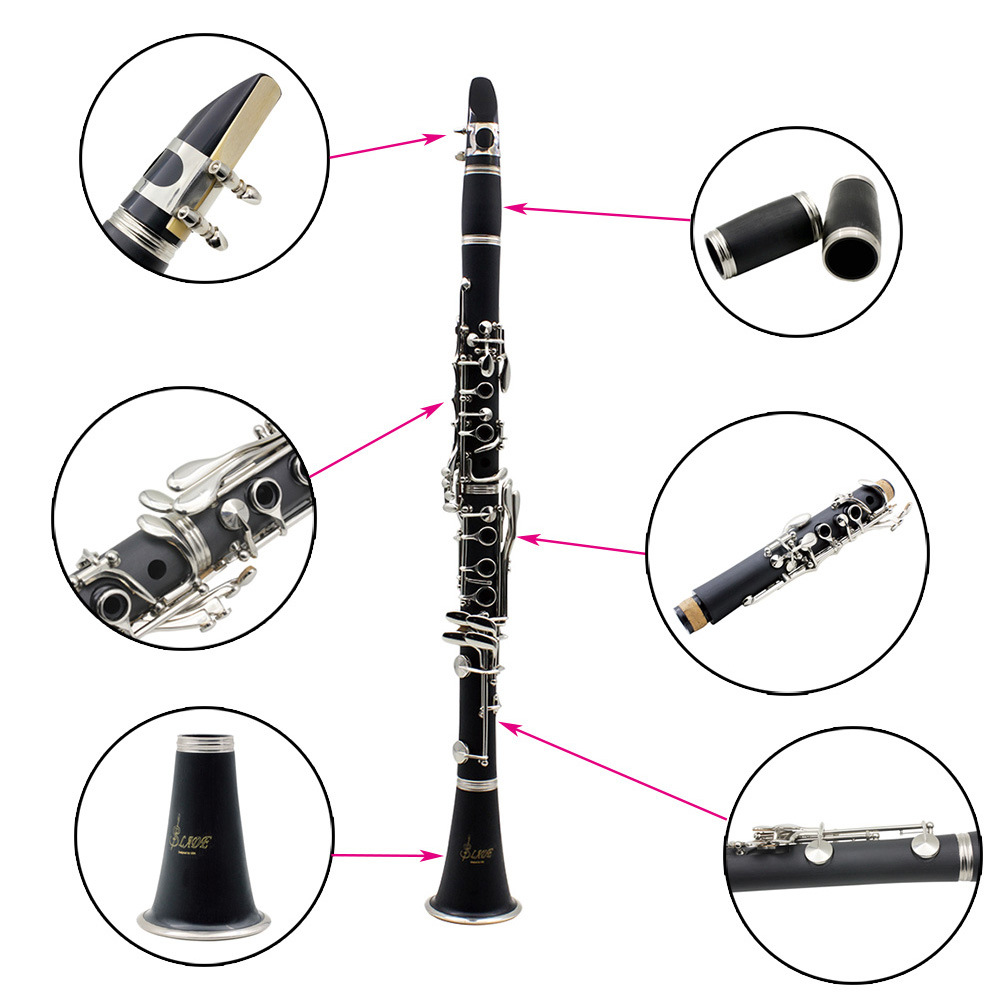 LADE clarinete en si bemol 17 teclas baquelita negro estudiante adulto examen conjunto de instrumentos color baquelita pic 23