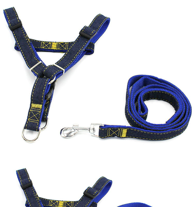 【3-70 pounds 】 Pet leash, dog leash, collar, cat and dog denim chest and shoulder strap set, pet supplies pic 12