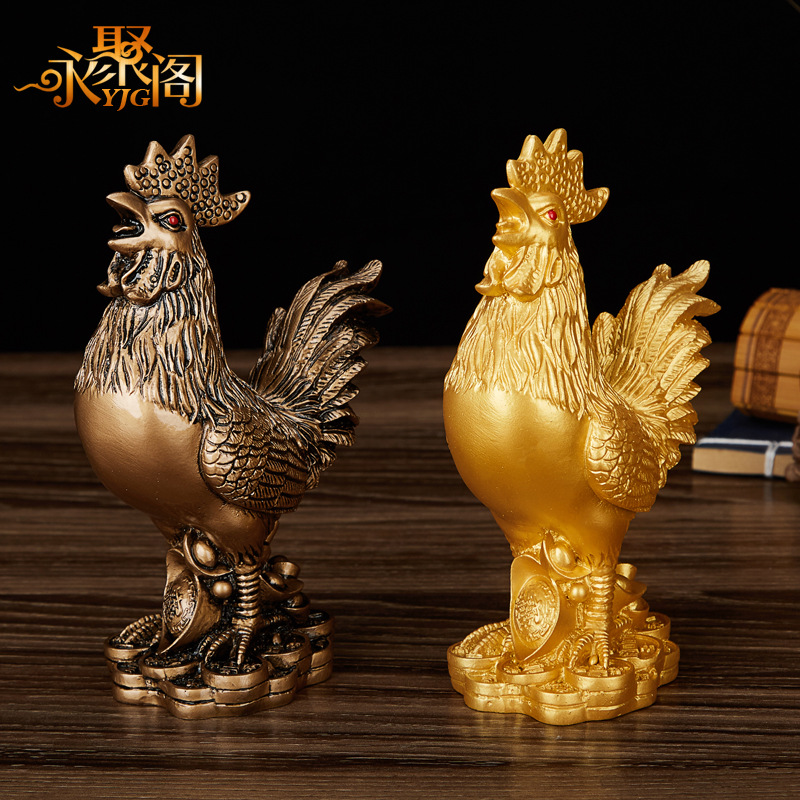 厂家直销批发金鸡摆件树脂仿铜摆设十二生肖鸡家居摆设国潮详情4