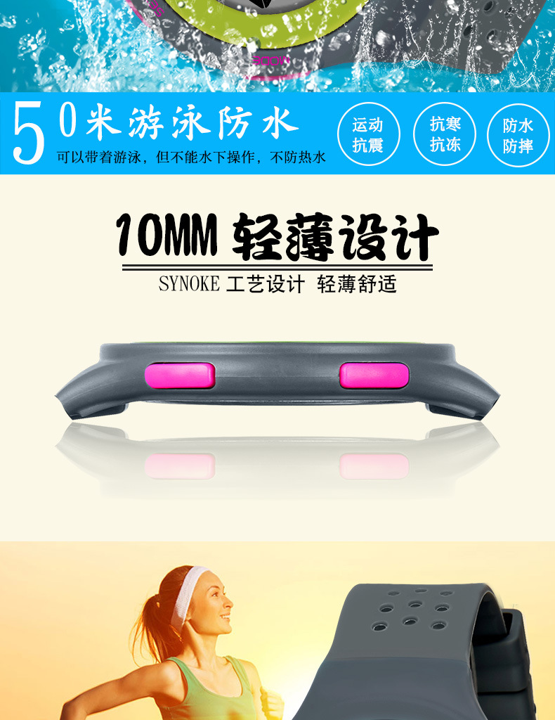 厂货时诺刻轻薄LED游泳防水电子表 多孔透气时尚运动表学生情侣电详情5