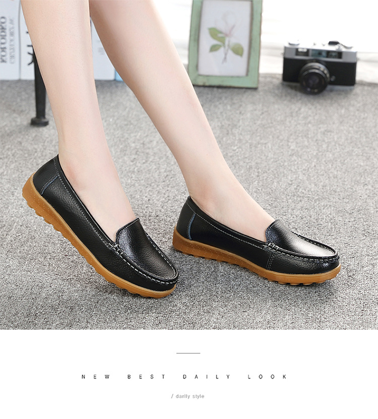 真皮豆豆鞋软底女鞋妈妈鞋女式休闲平底鞋牛筋底一脚蹬中老年单鞋详情11
