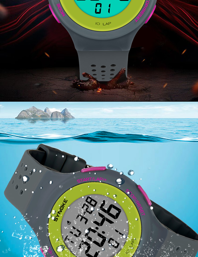 厂货时诺刻轻薄LED游泳防水电子表 多孔透气时尚运动表学生情侣电详情4