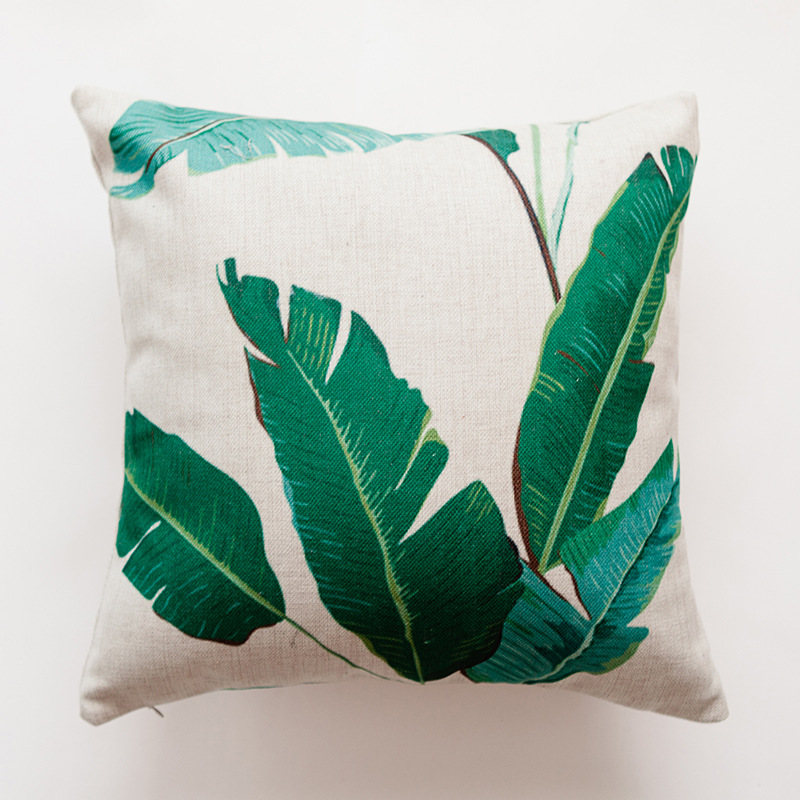 Heavyweight cotton and linen tropical rainforest leaf cactus printed throw pillow, sofa cushion, car cushion cover pic 20